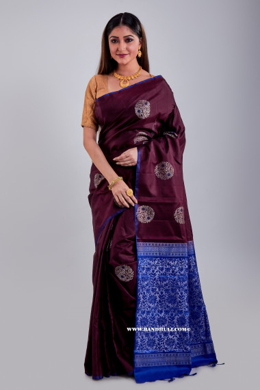 Deep Brown Mulberry Silk Saree